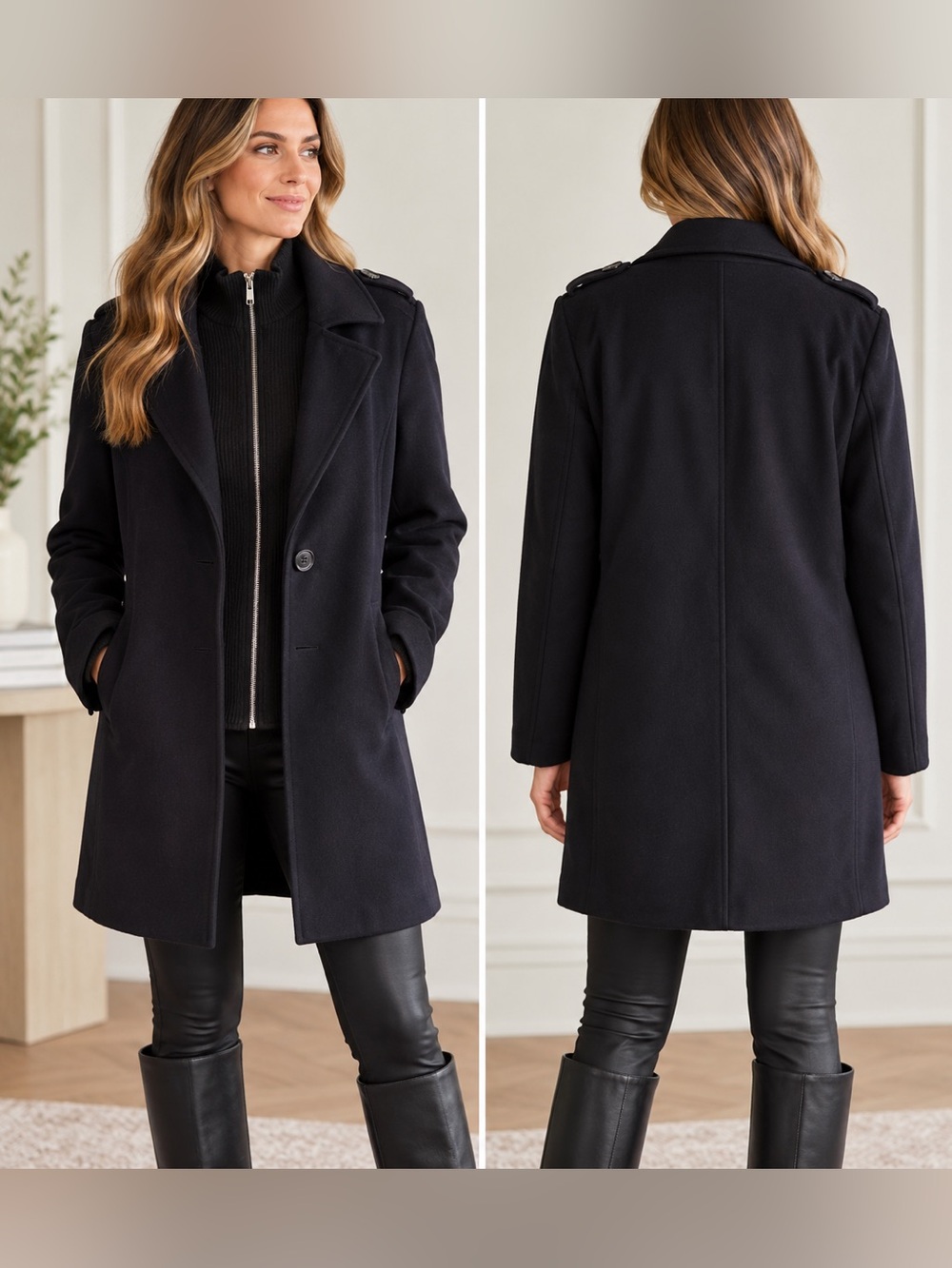 Marc New York Andrew Marc Navy Wool Blend Knit Bib Peacoat Size M